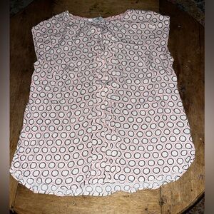 Boden black pink dot print silky blouse top shirt 12 pleat front